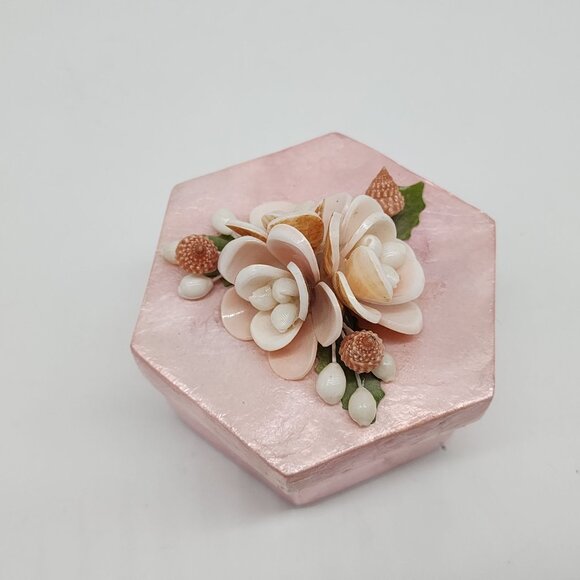 Hexagon Pink Decorative Box With Floral Shell Design - Picture 3 of 8